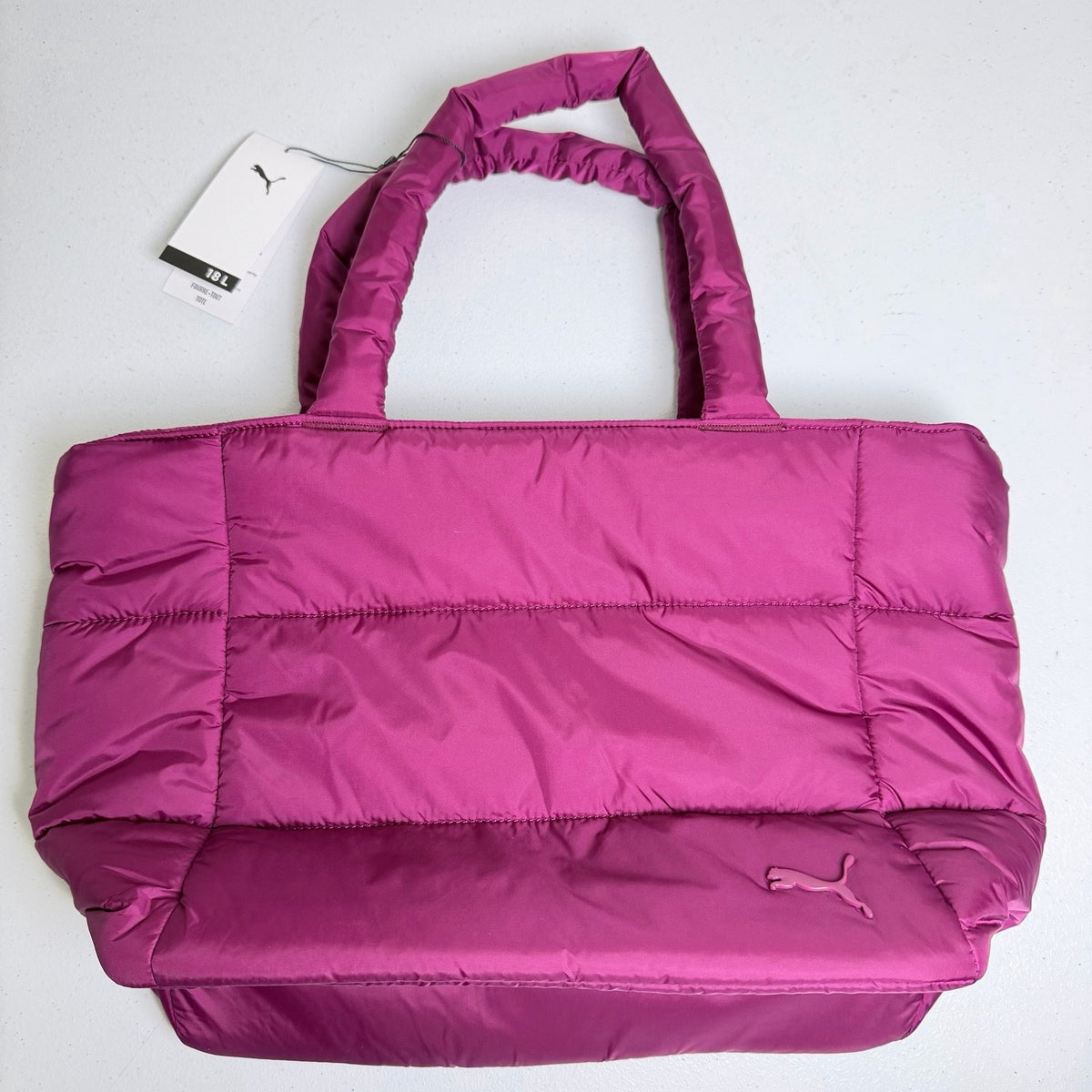 Puma Women's Puffer Tote Bag Magenta Quilted Shoulder Bag 18L