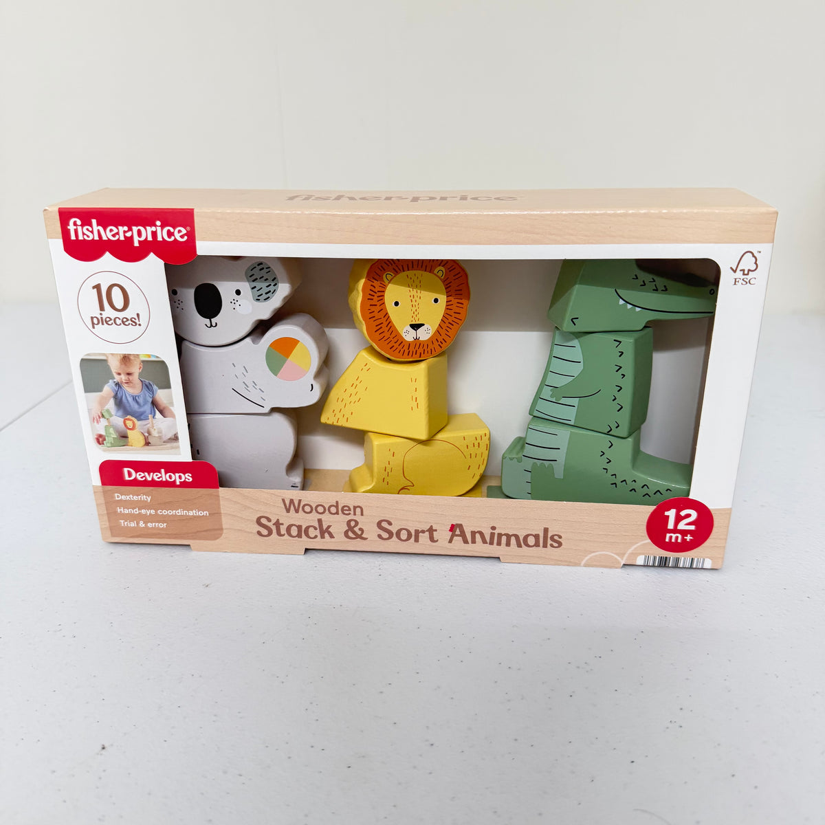 Fisher Price Wooden Stack & Sort Animals 12M+ 10 Pcs