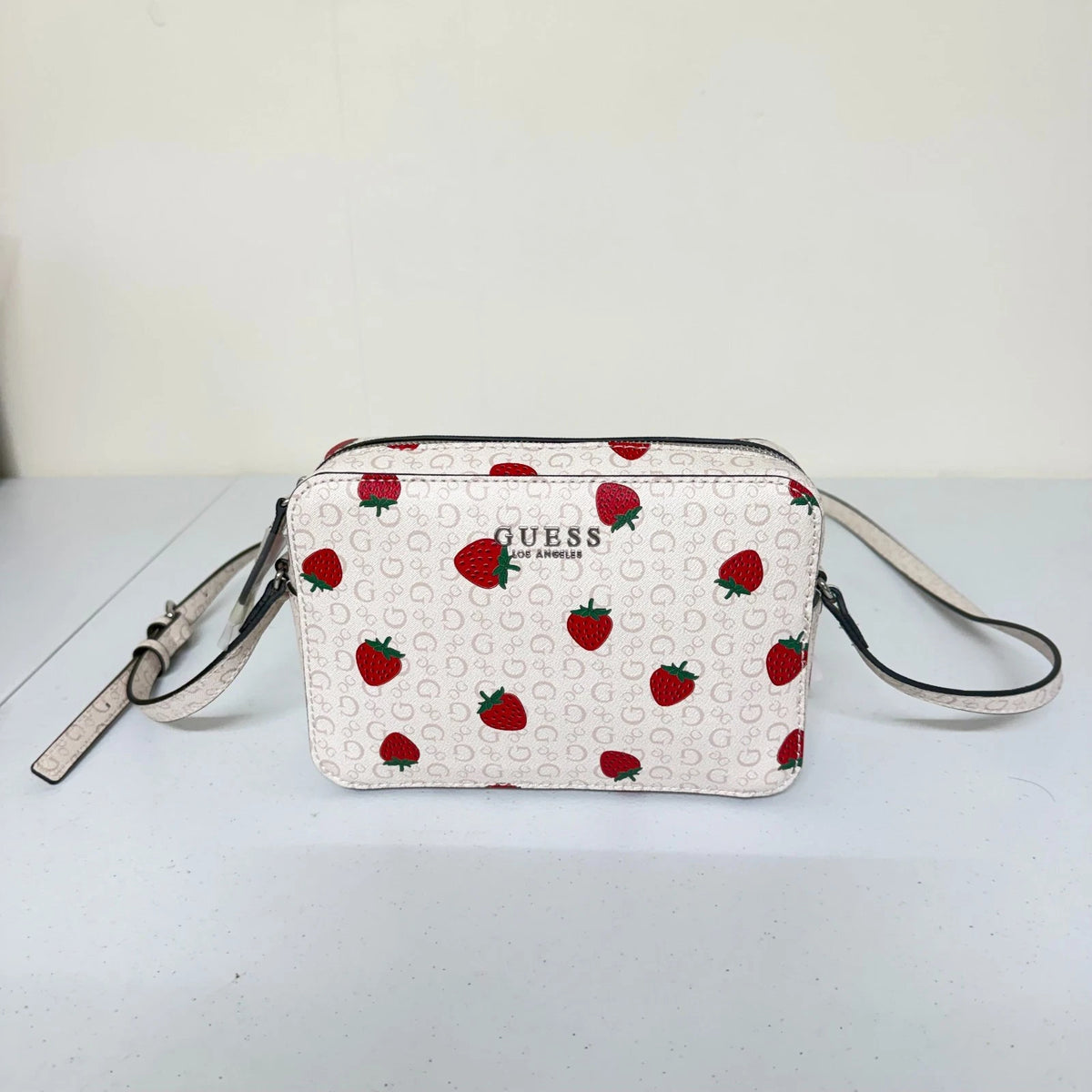 GUESS Layla Strawberry Print Crossbody Bag Pale Pink NWT AA173714