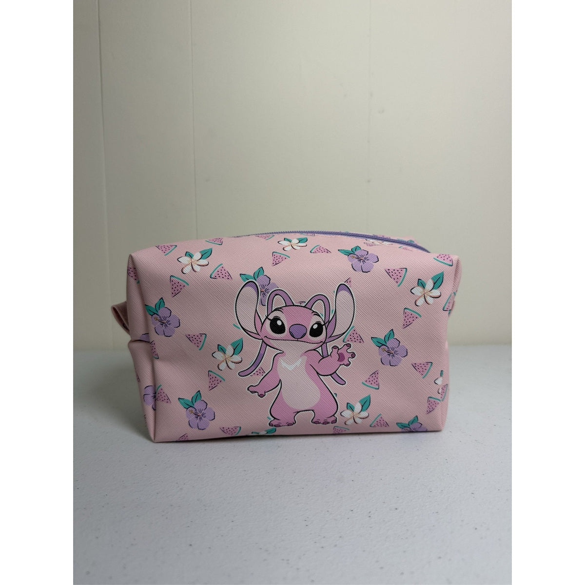 Disney Lilo & Stitch Angel Cosmetic Bag Pink Floral Makeup Travel Pouch