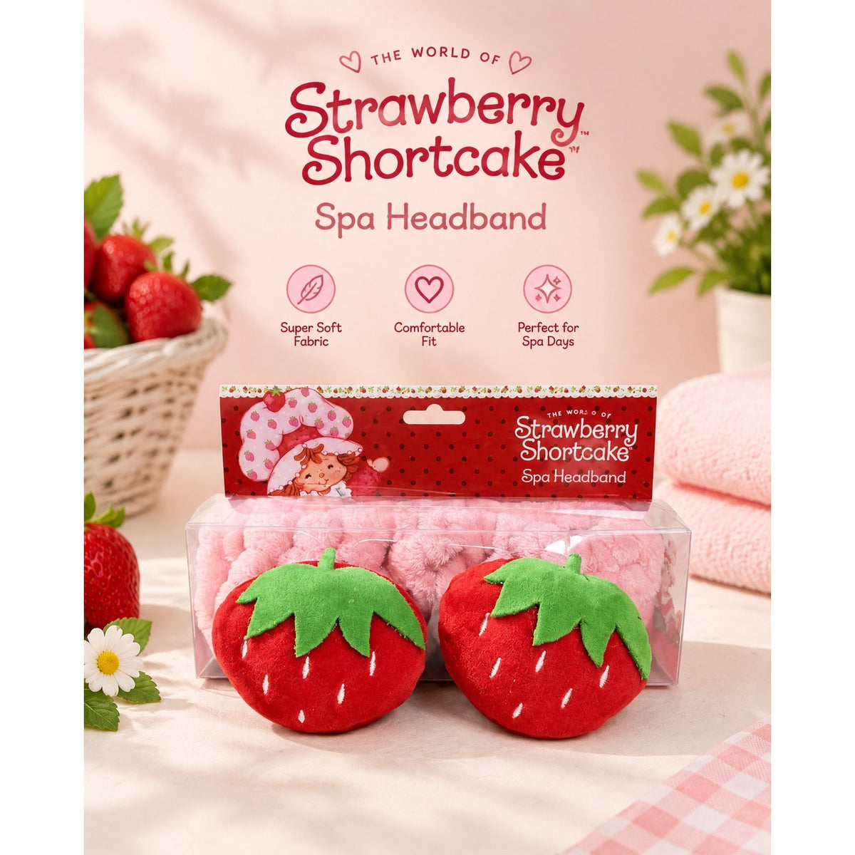 Strawberry Shortcake Spa Headband Pink Soft Plush Makeup Hair Accessory