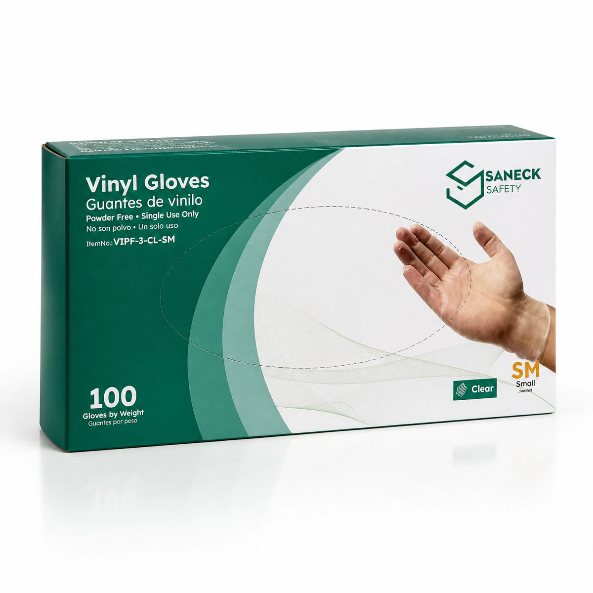 Disposable Vinyl Gloves Clear Small Powder Free 100 Count Sanek Safet