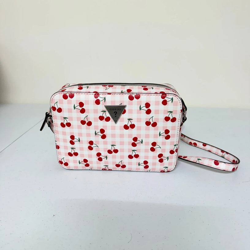 GUESS Simone Cherry Gingham Crossbody Bag Blush Multi NWT PR170614