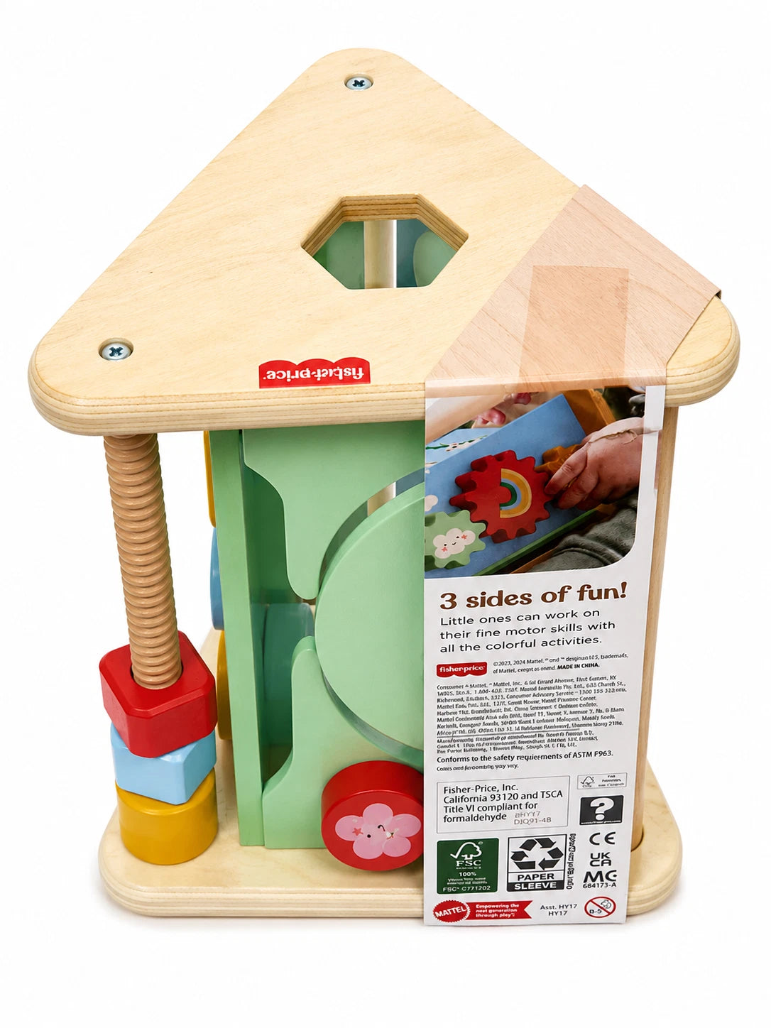Fisher-Price Wooden Activity Triangle, 3-Sided Fine Motor Toy for Baby & Infant