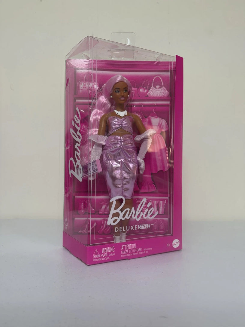 Barbie Deluxe Style Fashion Doll Metallic Purple Dress With Accessories