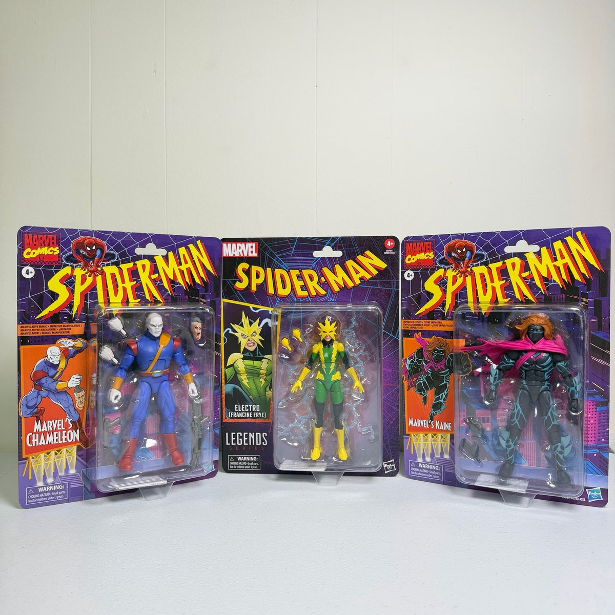 Marvel Legends Spider-Man Retro Action Figure Set Chameleon Electro Kaine