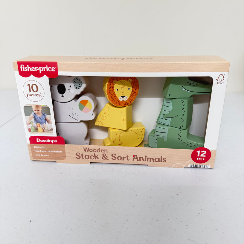 Fisher Price Wooden Stack & Sort Animals 12M+ 10 Pcs