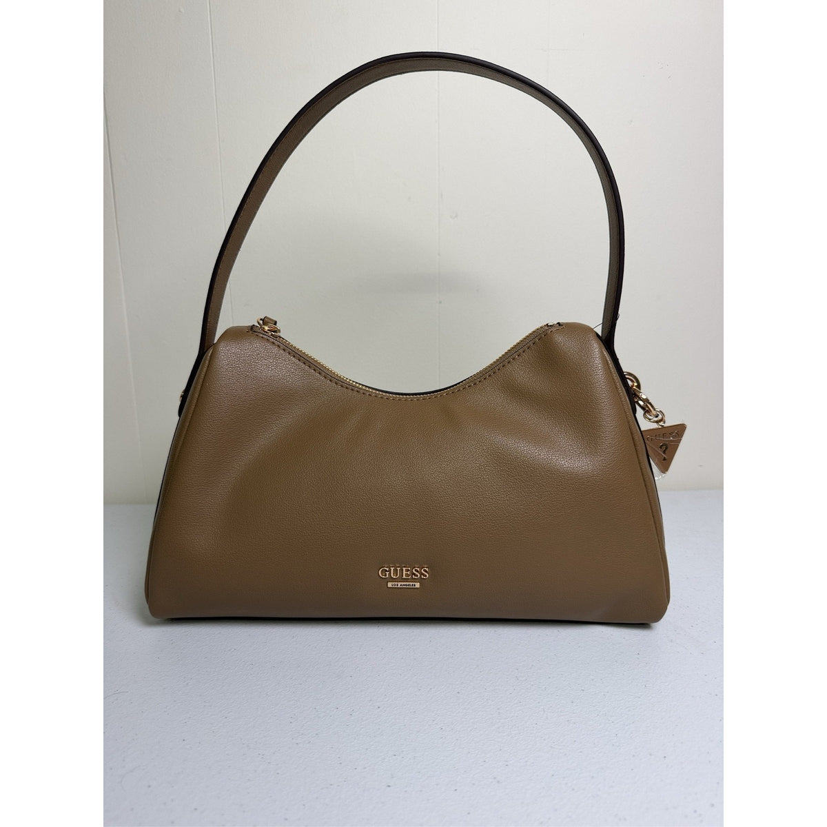 GUESS Brown Shoulder Bag Hobo Purse Gold Hardware Logo Charm