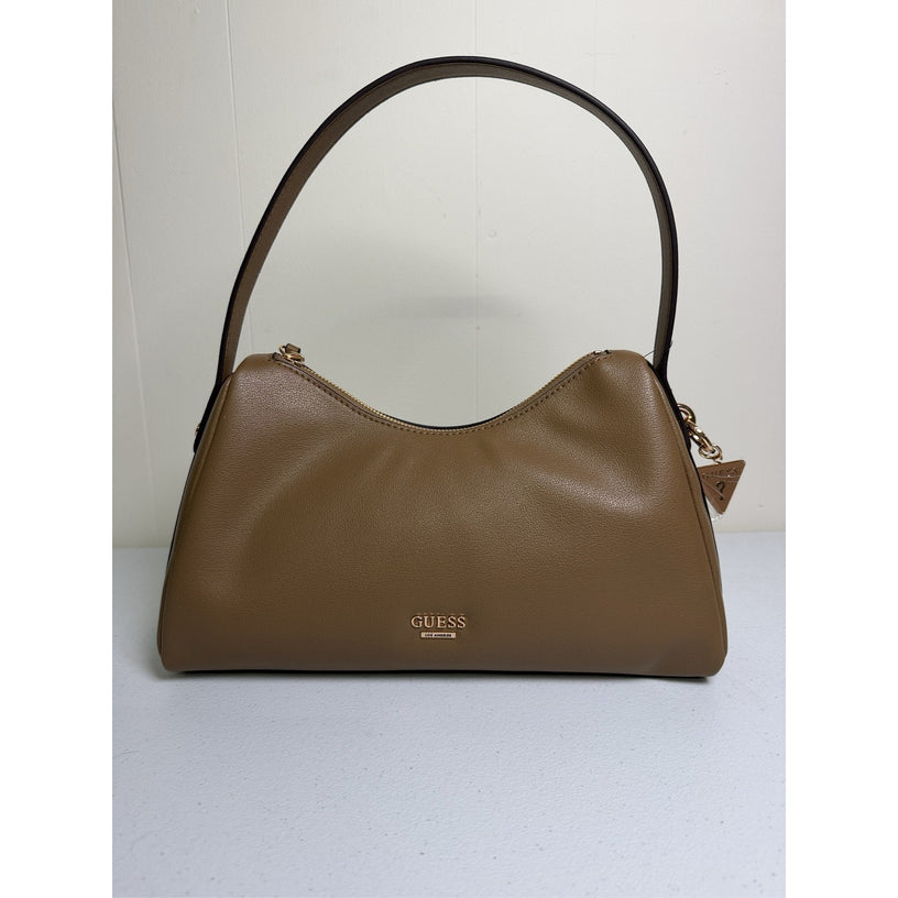 GUESS Brown Shoulder Bag Hobo Purse Gold Hardware Logo Charm