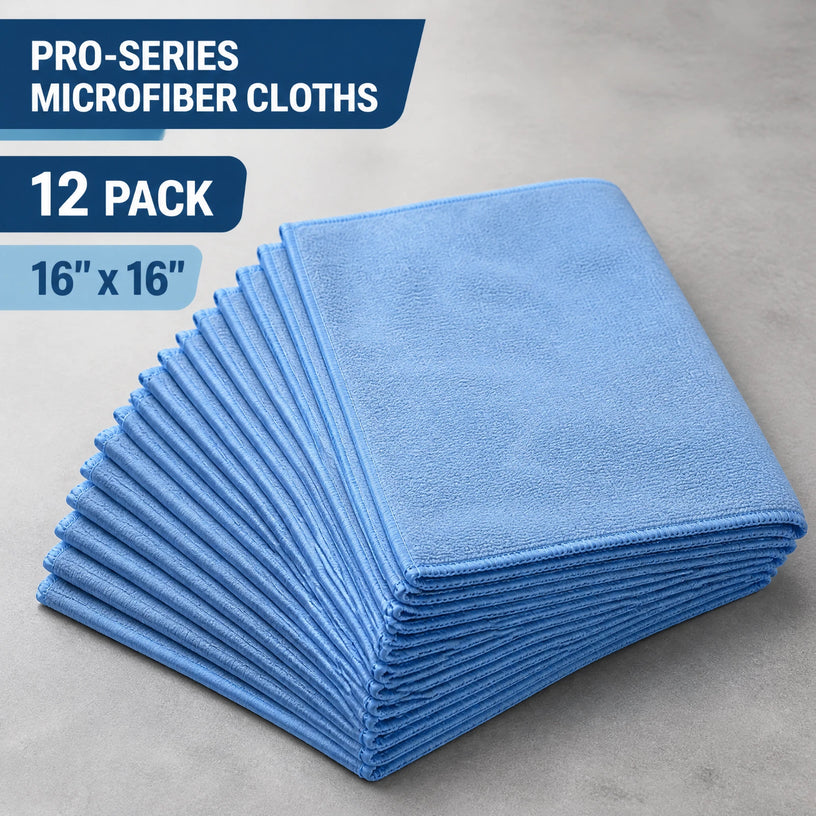 12 Pack Microfiber Cleaning Cloths 16x16 Blue Professional Grade Wet Dry