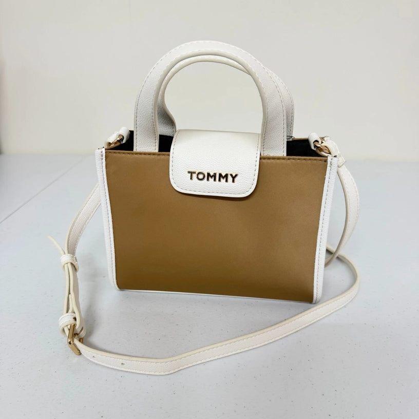 Tommy Hilfiger 69JA667 Mini Crossbody Satchel Bag Classic Khaki Ivory NWT