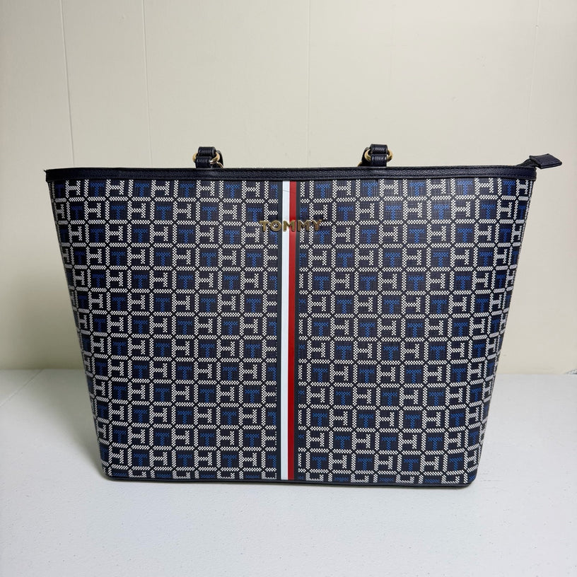 Tommy Hilfiger Navy Blue Monogram Jacquard Tote Bag Stripe Logo Print