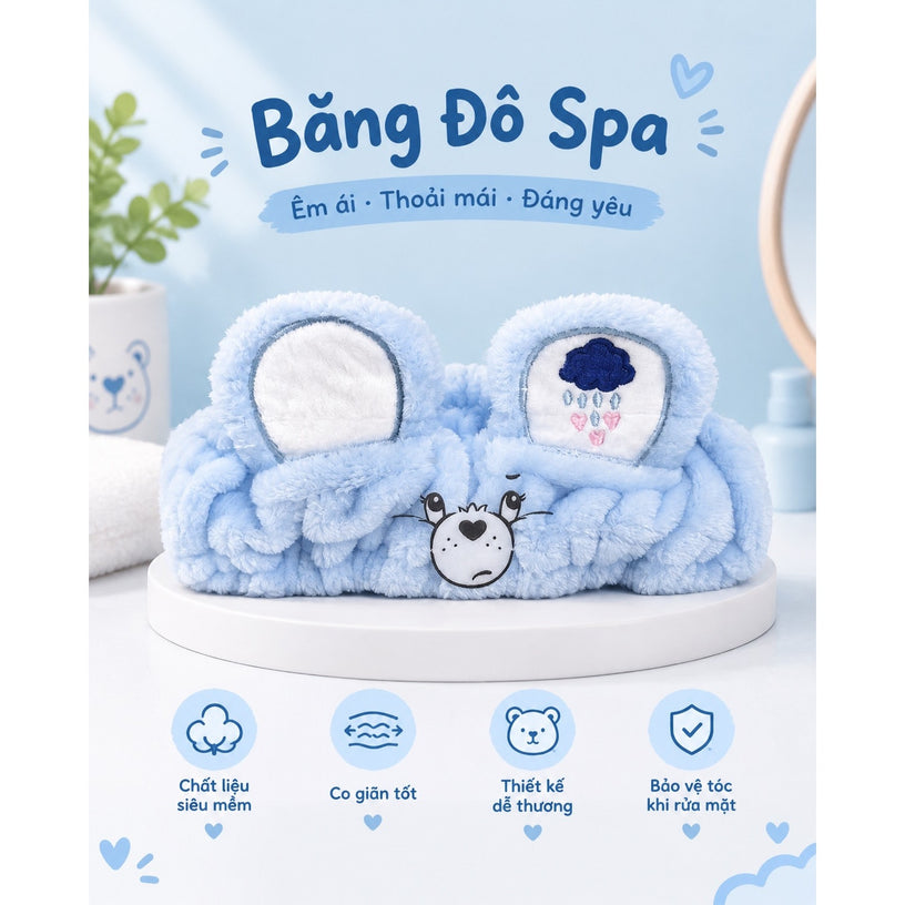 Care Bears Grumpy Bear Spa Headband Makeup Hair Wrap Blue Plush