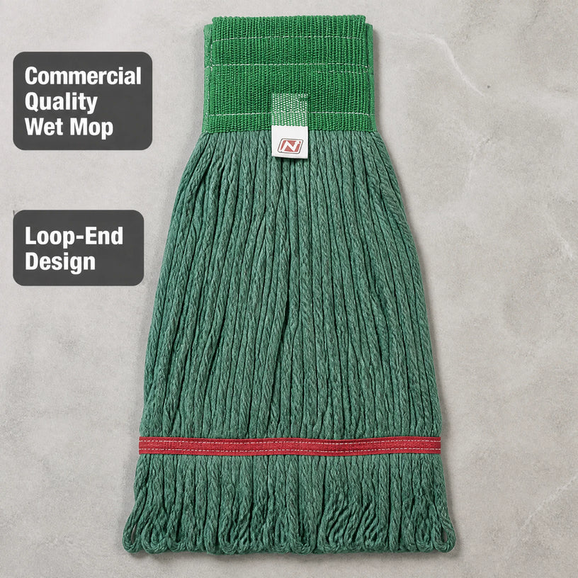 Nexstep 97146 MaxiClean Medium Loop-End Wet Mop Head Green Commercial