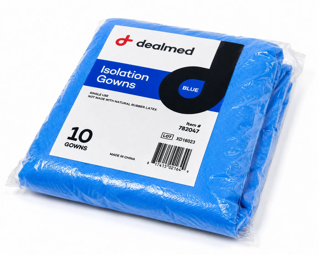 Dealmed Blue Isolation Gowns Disposable Latex-Free 10 Pack MPN 782047 NEW