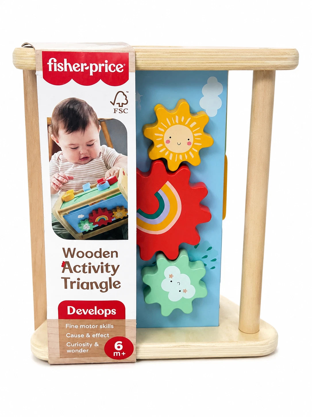 Fisher-Price Wooden Activity Triangle, 3-Sided Fine Motor Toy for Baby & Infant