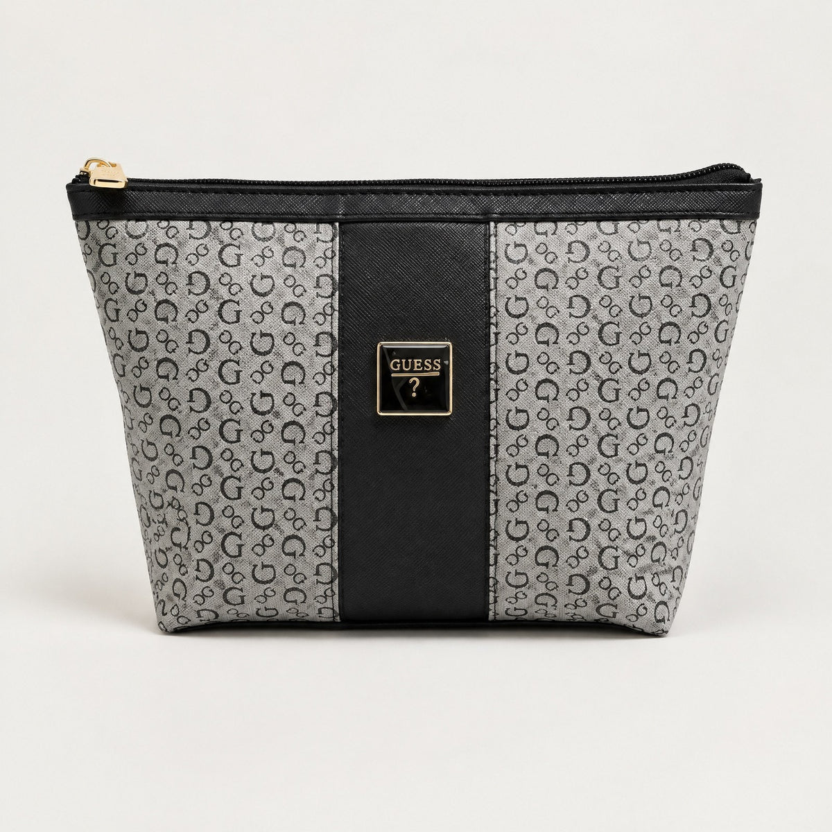 GUESS Cosmetic Bag Gray Black Logo Print Zipper Travel Pouch