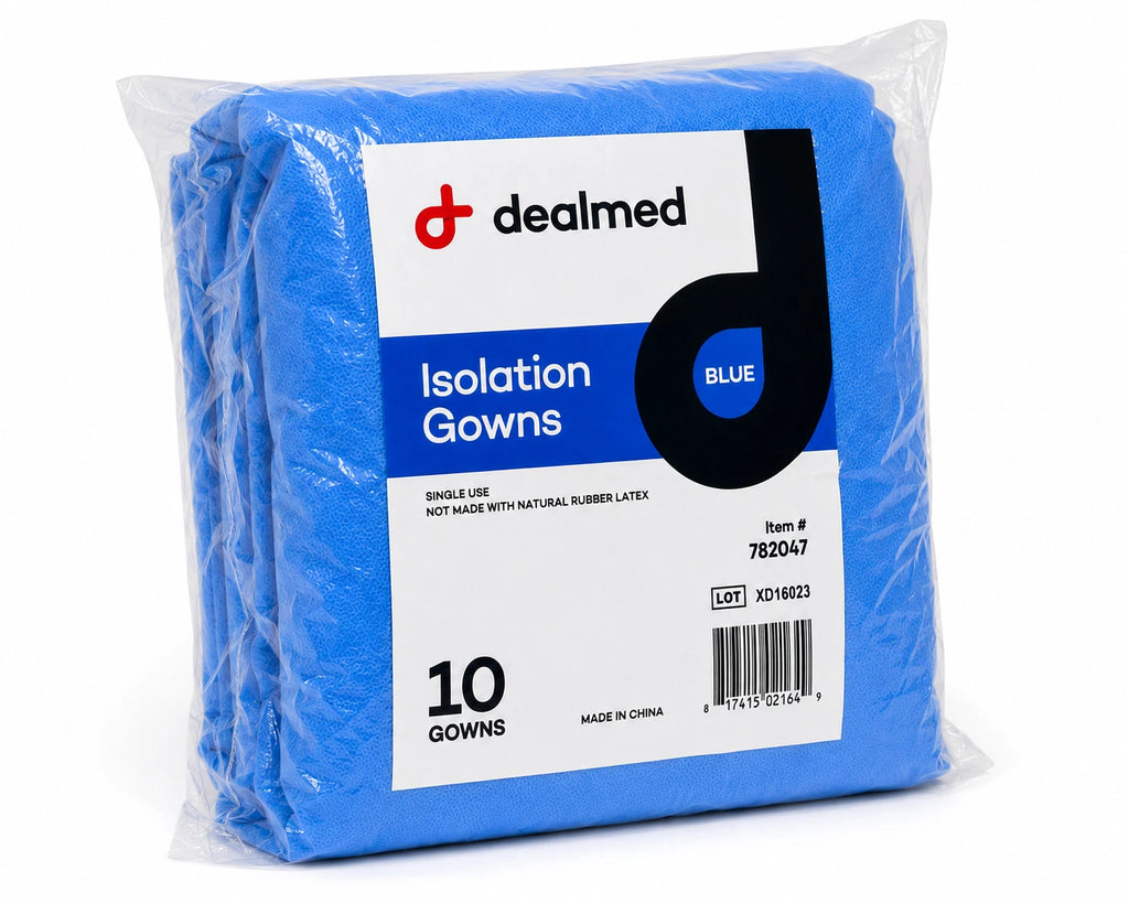 Dealmed Blue Isolation Gowns Disposable Latex-Free 10 Pack MPN 782047 NEW