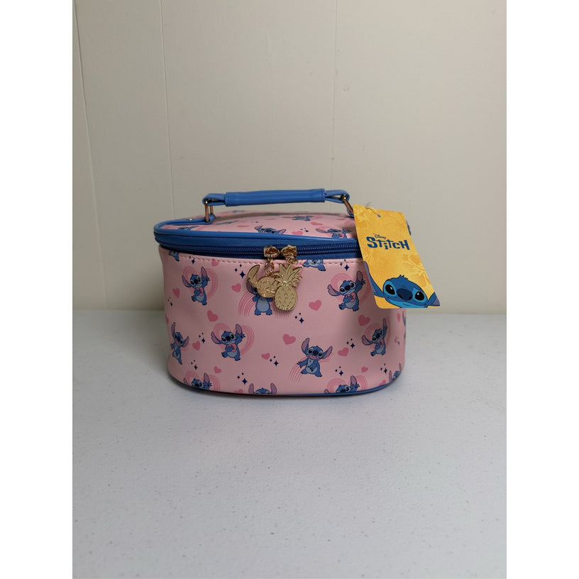 Disney Stitch Pink Makeup Train Case Travel Bag with Pineapple Charm